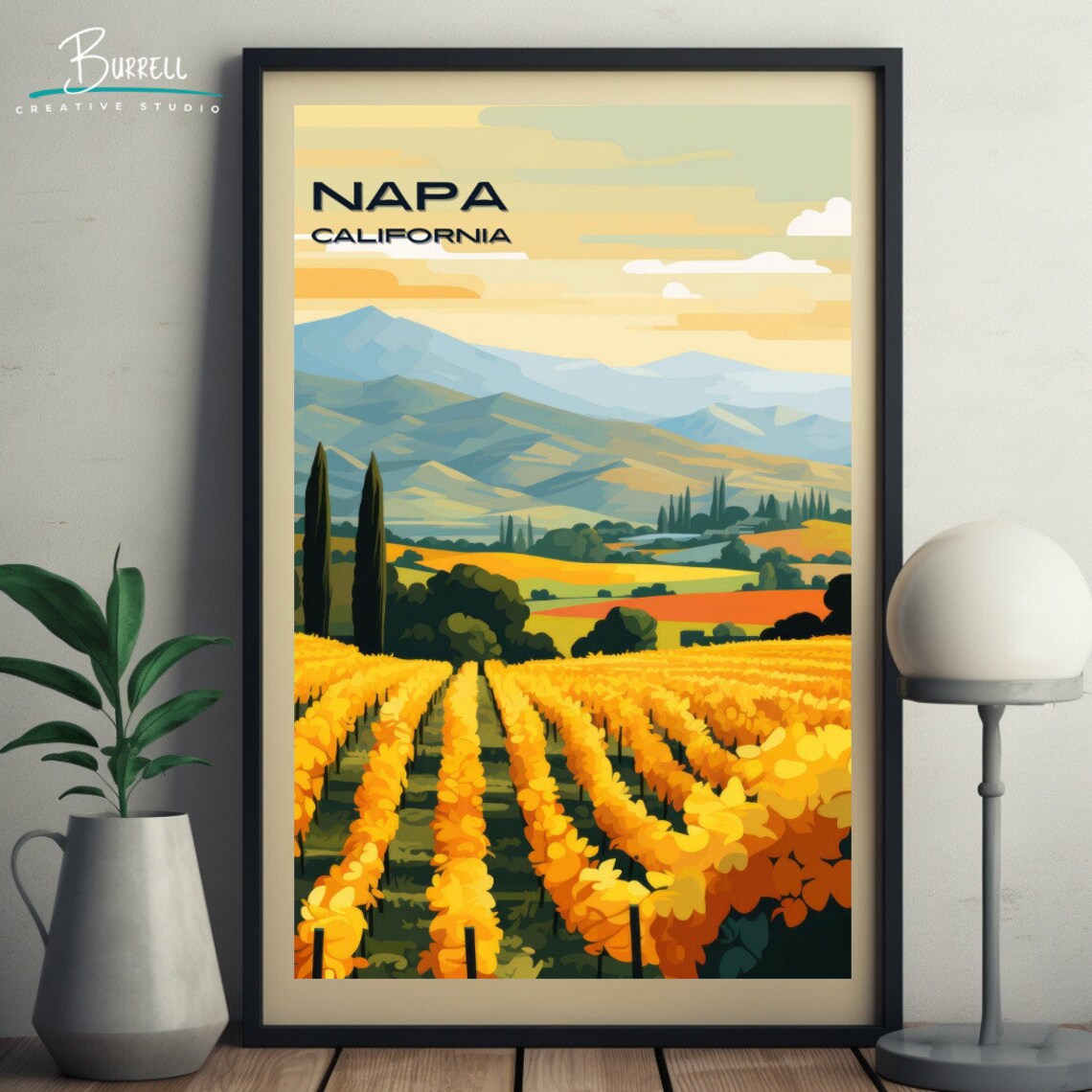 Napa California Golden Vineyard Rows Cypress Hills Wine Travel Poster - Image 5