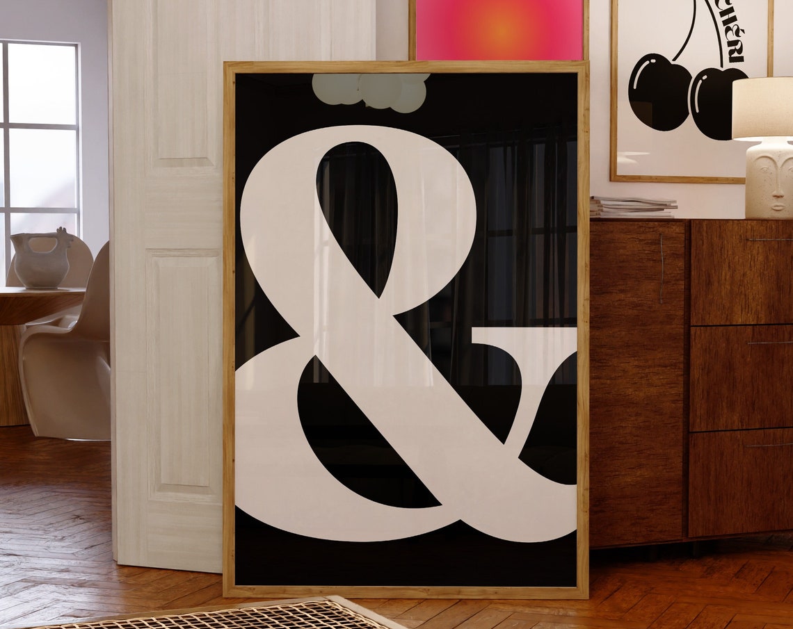 Ampersand Typography Giant Cream Symbol Black Minimalist Poster