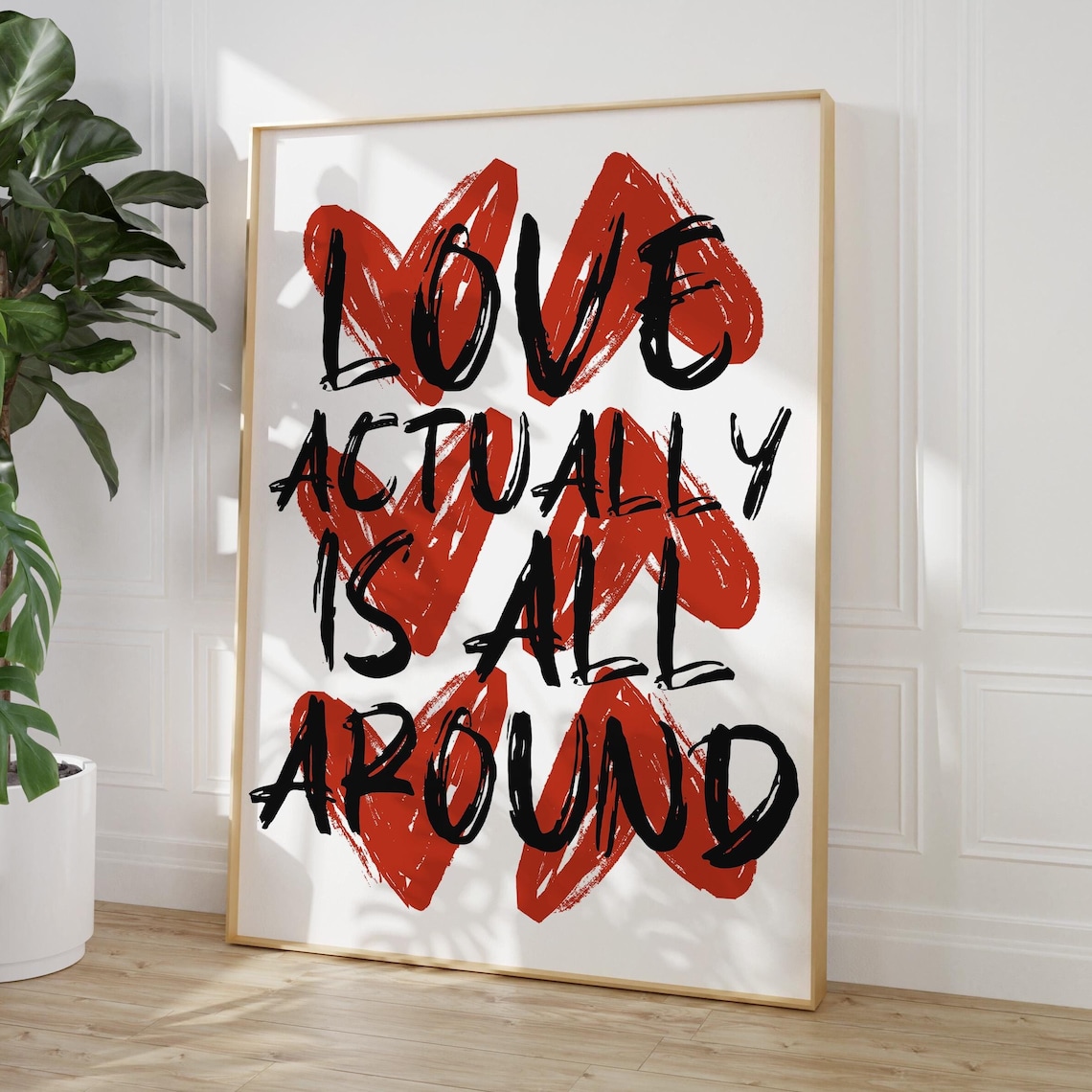 Love Actually Is All Around Red Heart Brush Script Quote Poster
