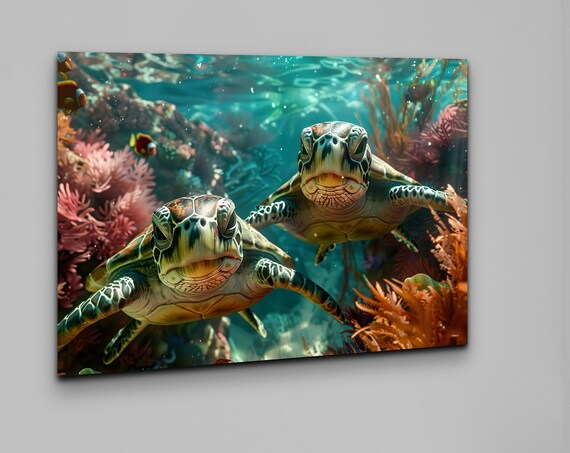Two Sea Turtle Wall Art Underwater Life Art Painting On Sea Animals Print Turtle Picture Print Sea Life Art For Decor