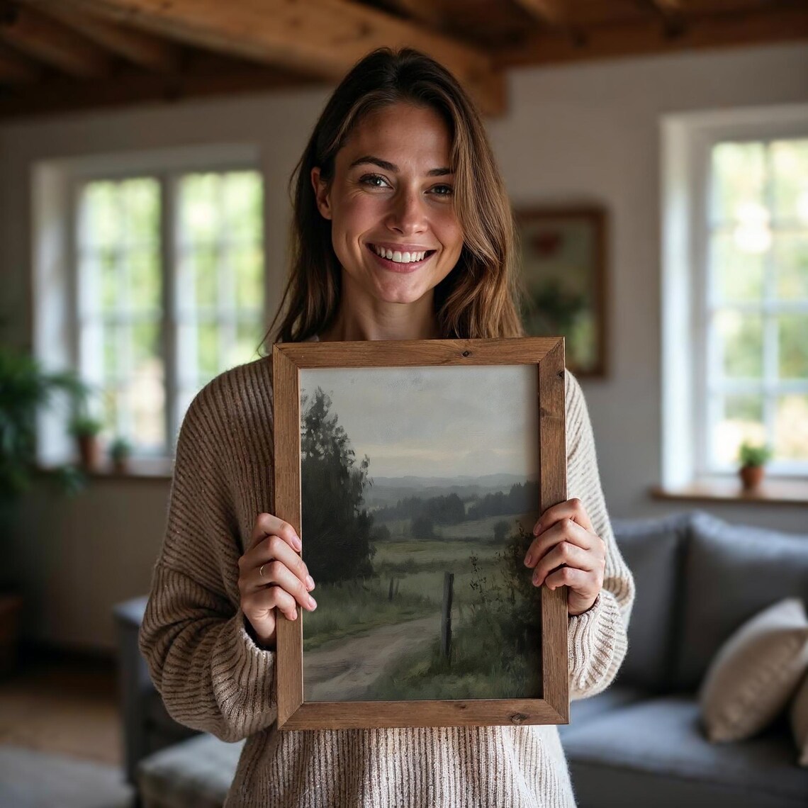 Vintage Landscape Painting, Moody Countryside Pathway Scene - Image 5