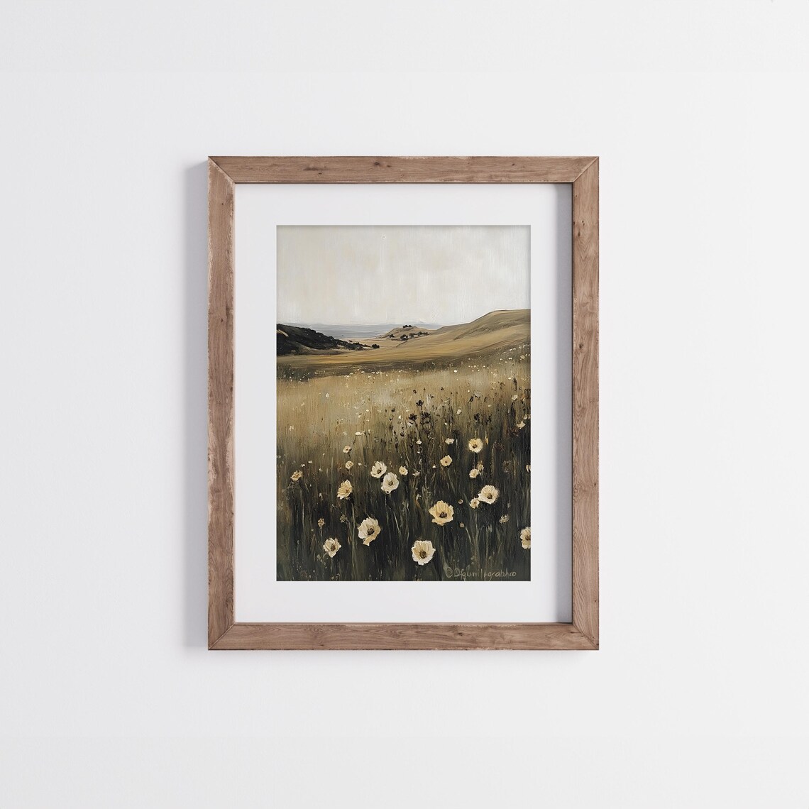 Golden Wildflower Meadow At Dusk Vintage Coastal Field Painting Poster - Image 3