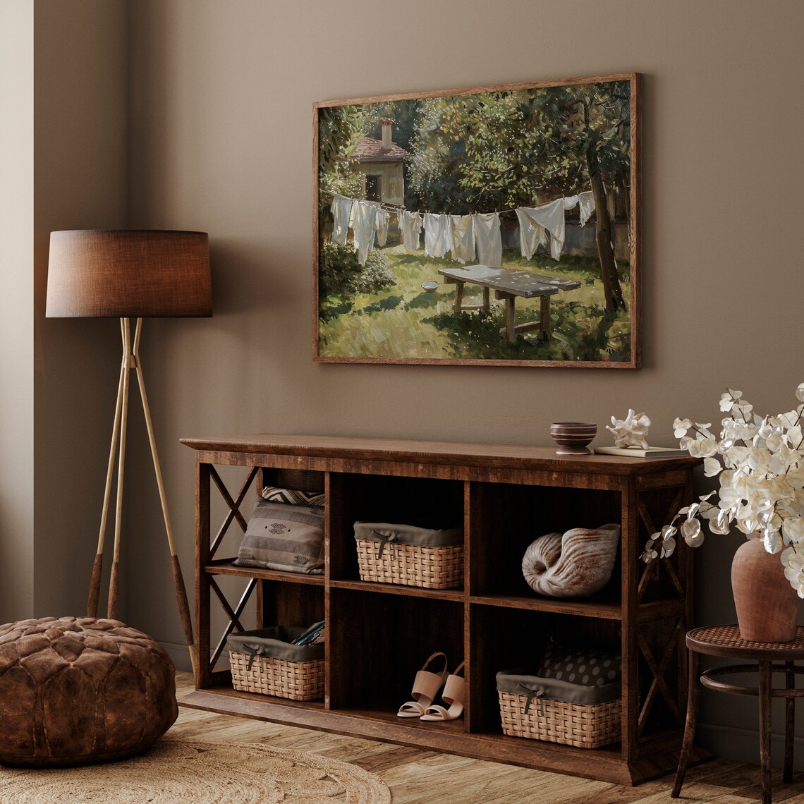 Vintage Farmhouse Laundry Room Summer Landscape Art Print - Image 3