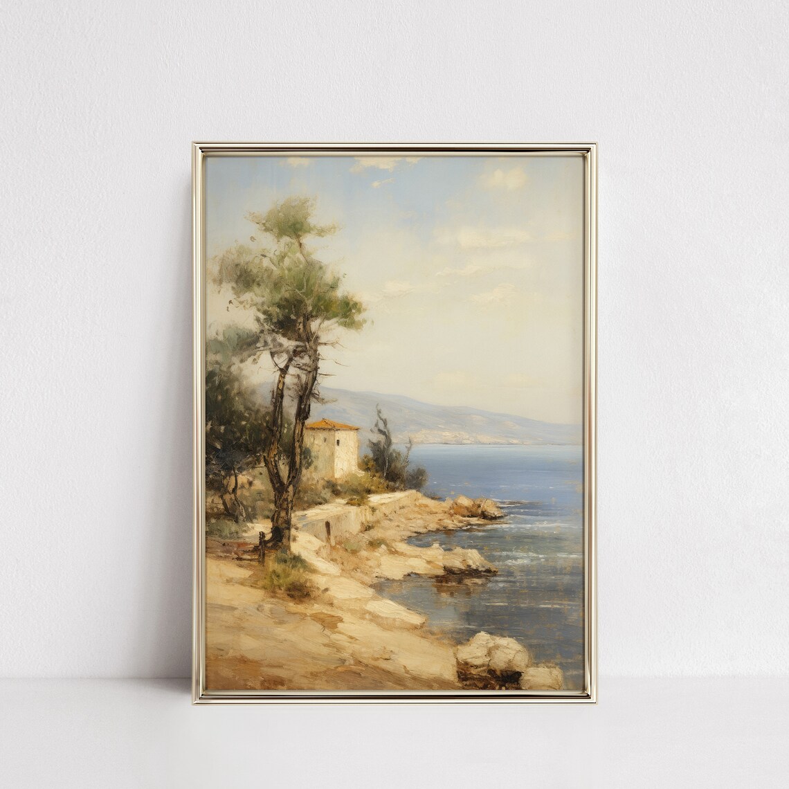 Coastal Path with Pine Trees and Stone Cottage Blue Sea Vintage Art Poster - Image 4