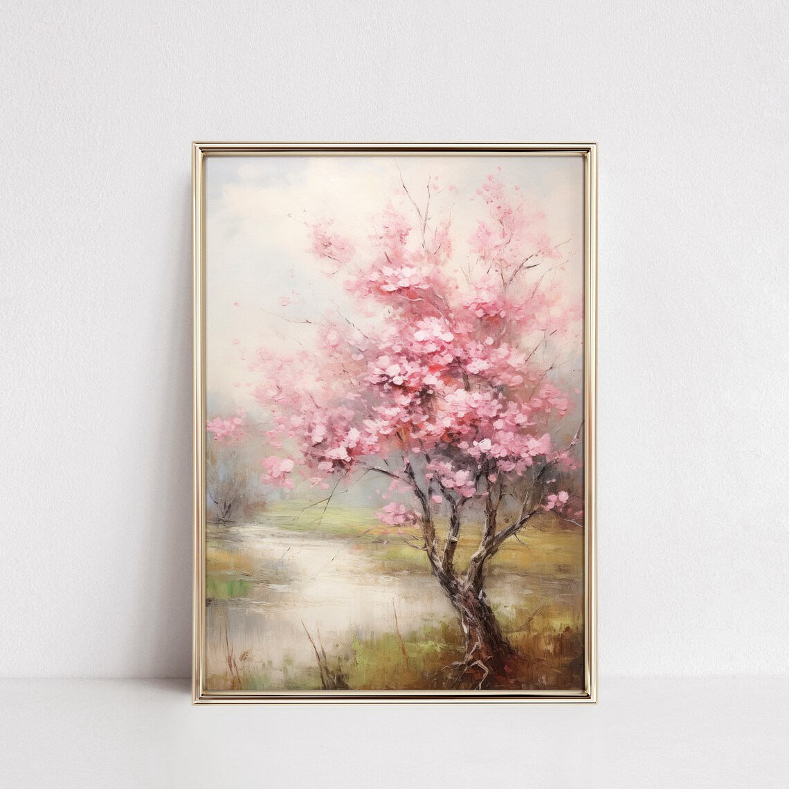 Pink Tree Oil Painting, Farmhouse Botanical Print - Image 4