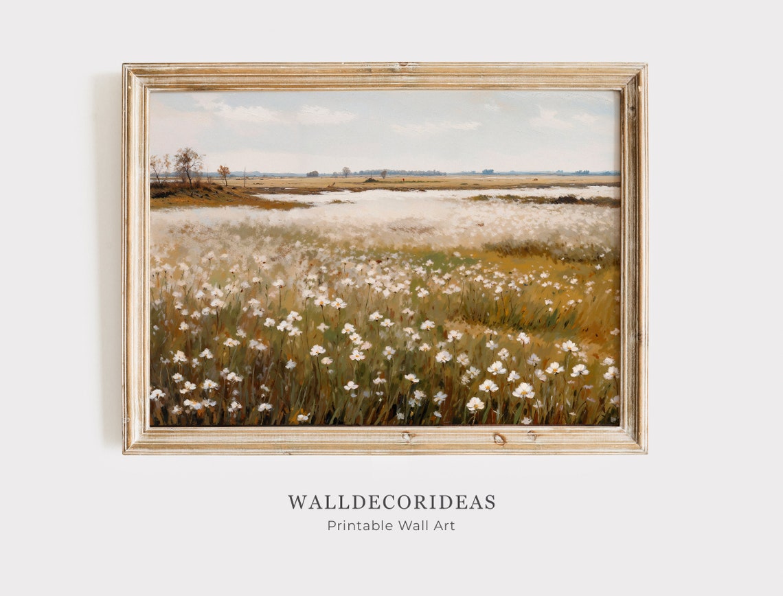 Vintage Wildflower Field Wall Art Field Of Flowers Art Flowers Wall Art Floral Painting Landscape Oil Painting