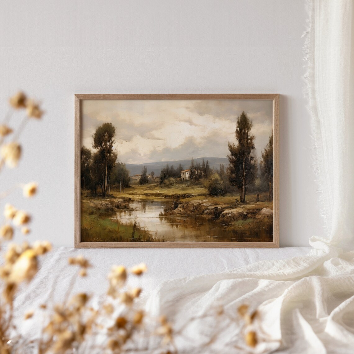 Tranquil Countryside Pond With Poplar Trees And Cottage Poster - Image 4