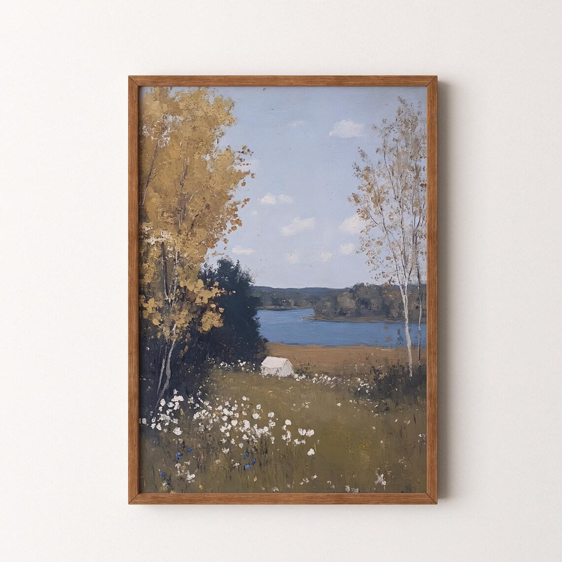 Autumn Lake With Golden Trees Vintage Landscape Wildflower Field Poster
