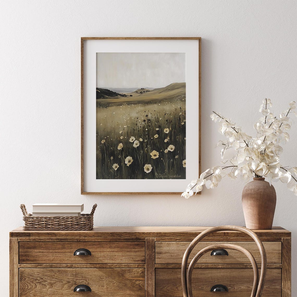 Golden Wildflower Meadow At Dusk Vintage Coastal Field Painting Poster - Image 7