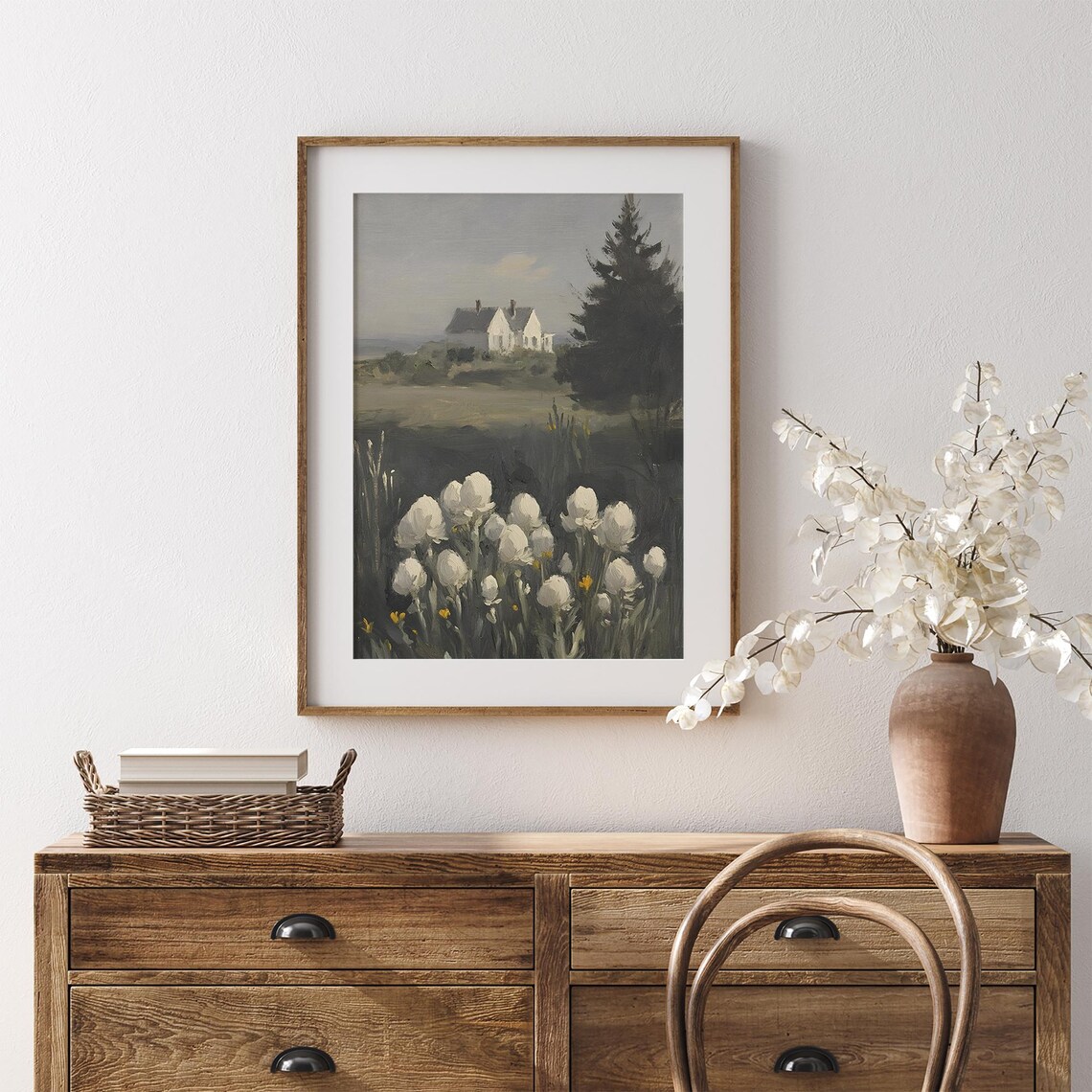 Coastal Cottages With White Tulips Vintage Seaside Landscape Painting Poster - Image 7