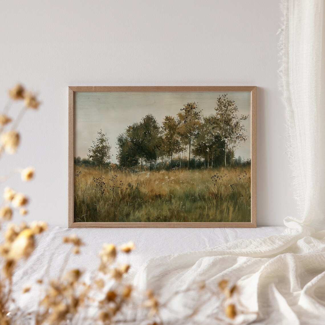 Golden Meadow Grasses and Trees Soft Light Vintage Landscape Poster - Image 2