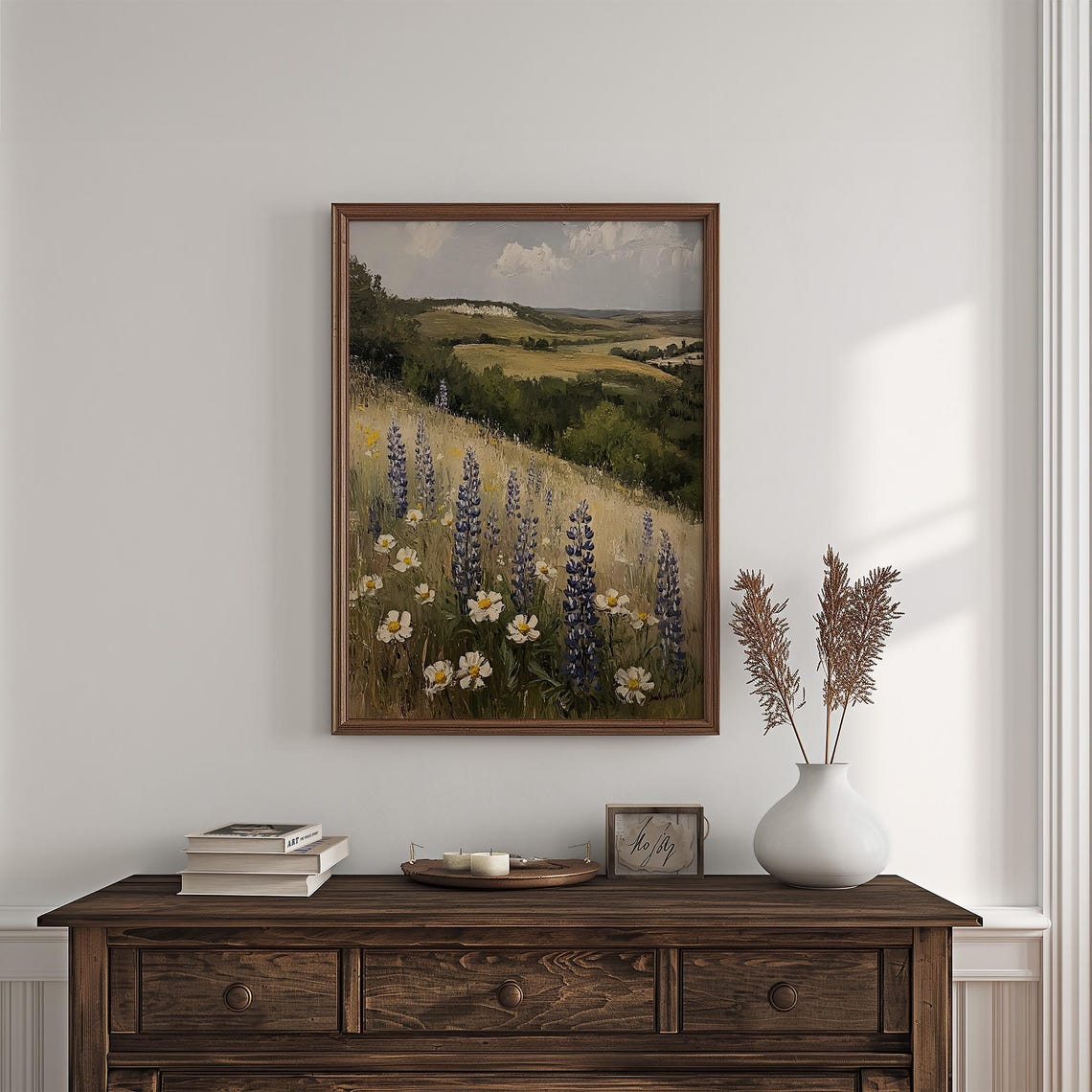 Purple Lupines And Daisies On Hillside Vintage Countryside Poster - Image 4