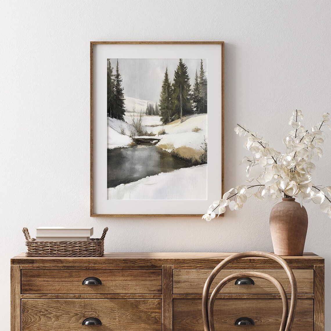 Vintage Winter Landscape, Snowy Forest Reflection - Image 2