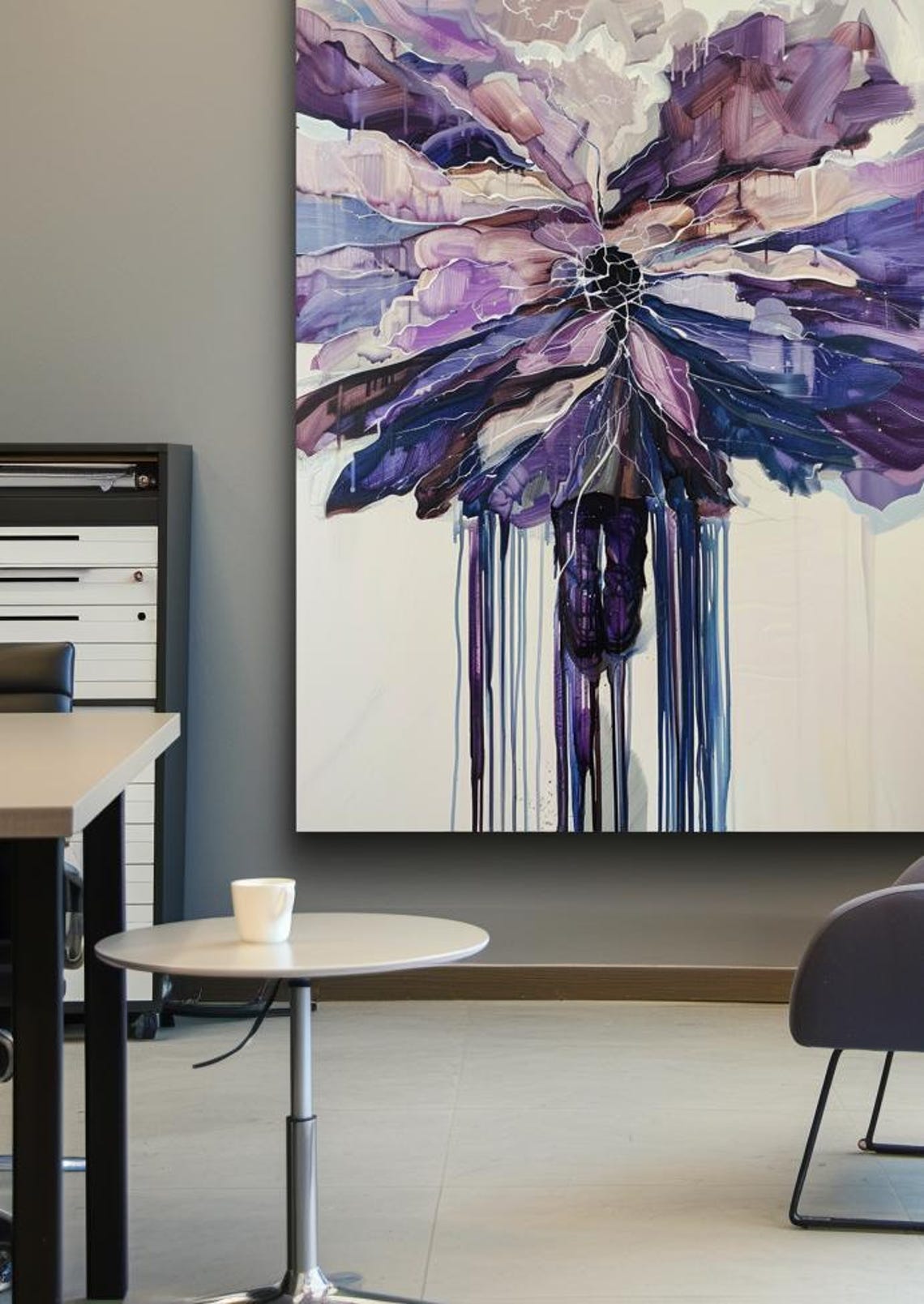 Giant Purple Bloom Exploding Paint Drips Abstract Flower Poster - Image 3