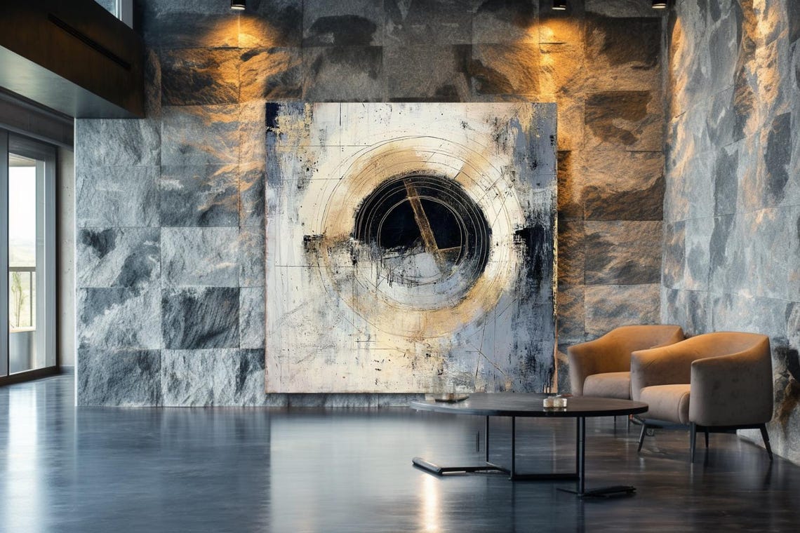 Dark Circle with Diagonal Bar Abstract Minimalist Painting Poster - Image 3