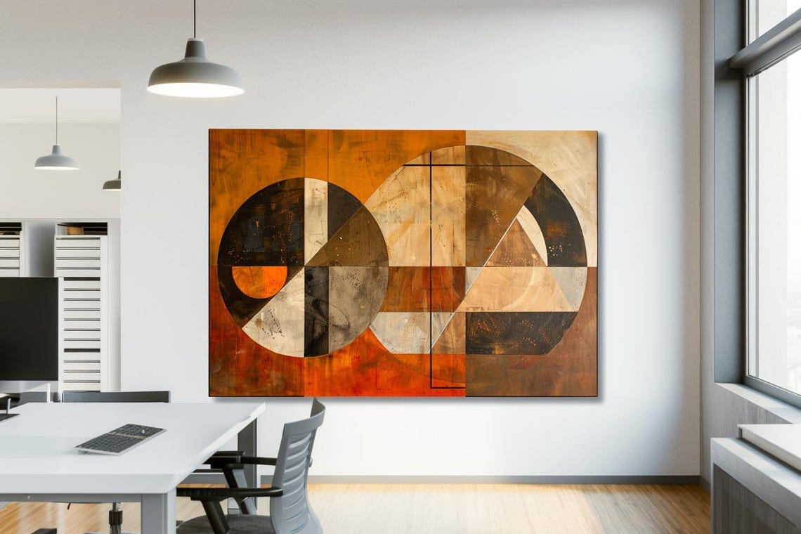 Burnt Orange Geometric Circles Mid Century Modern Abstract Poster - Image 3