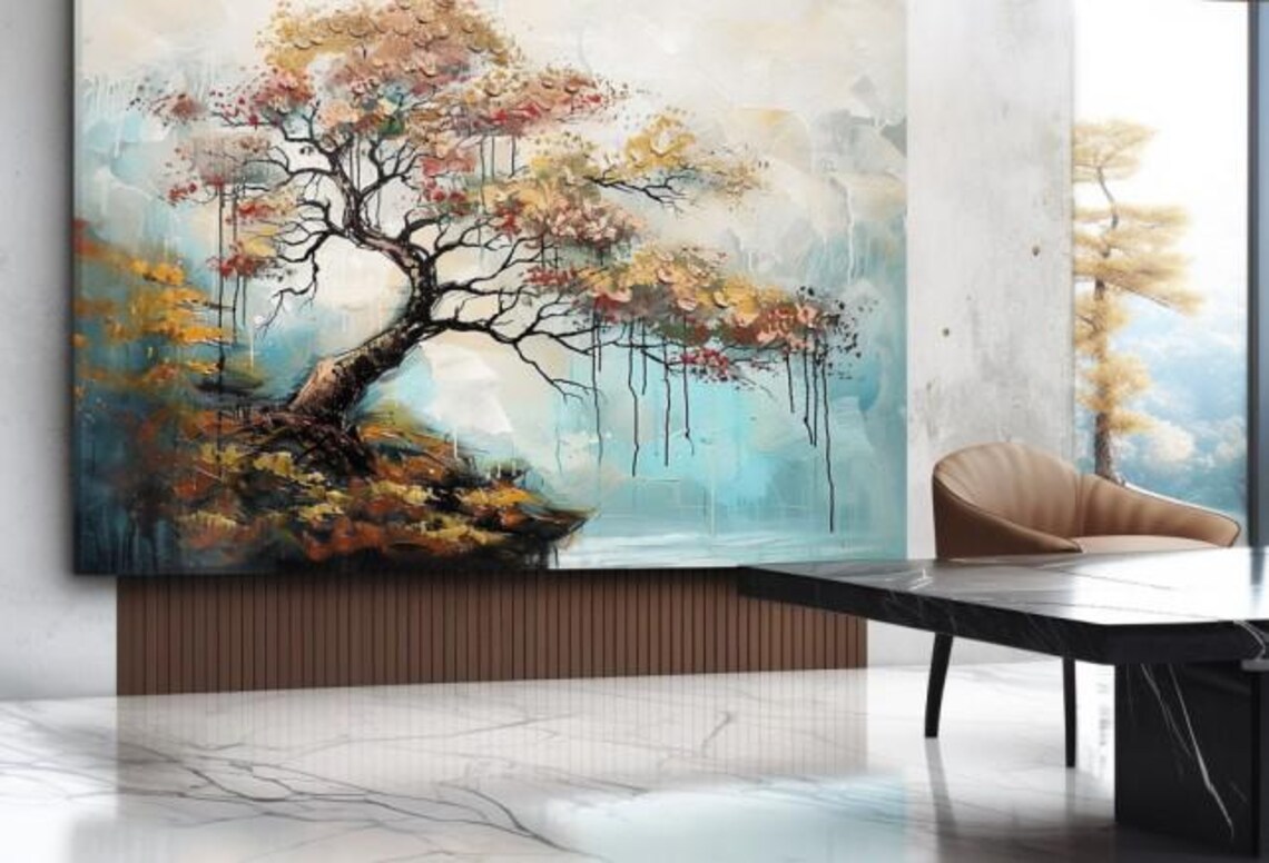 Painting Tree Of Life Abstract Stretched Painting Wall Art Print Contemporary Artwork For Home Decor - Image 3