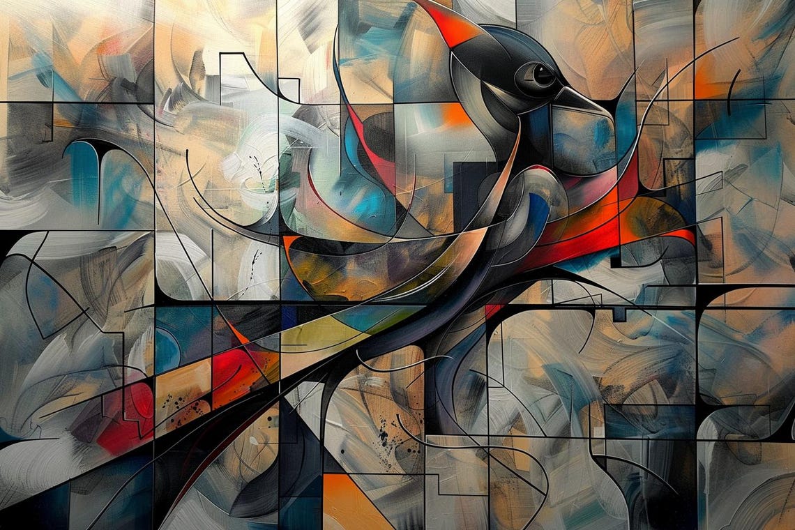 Cubist Stained Glass Bird Multicolor Geometric Abstract Poster - Image 2