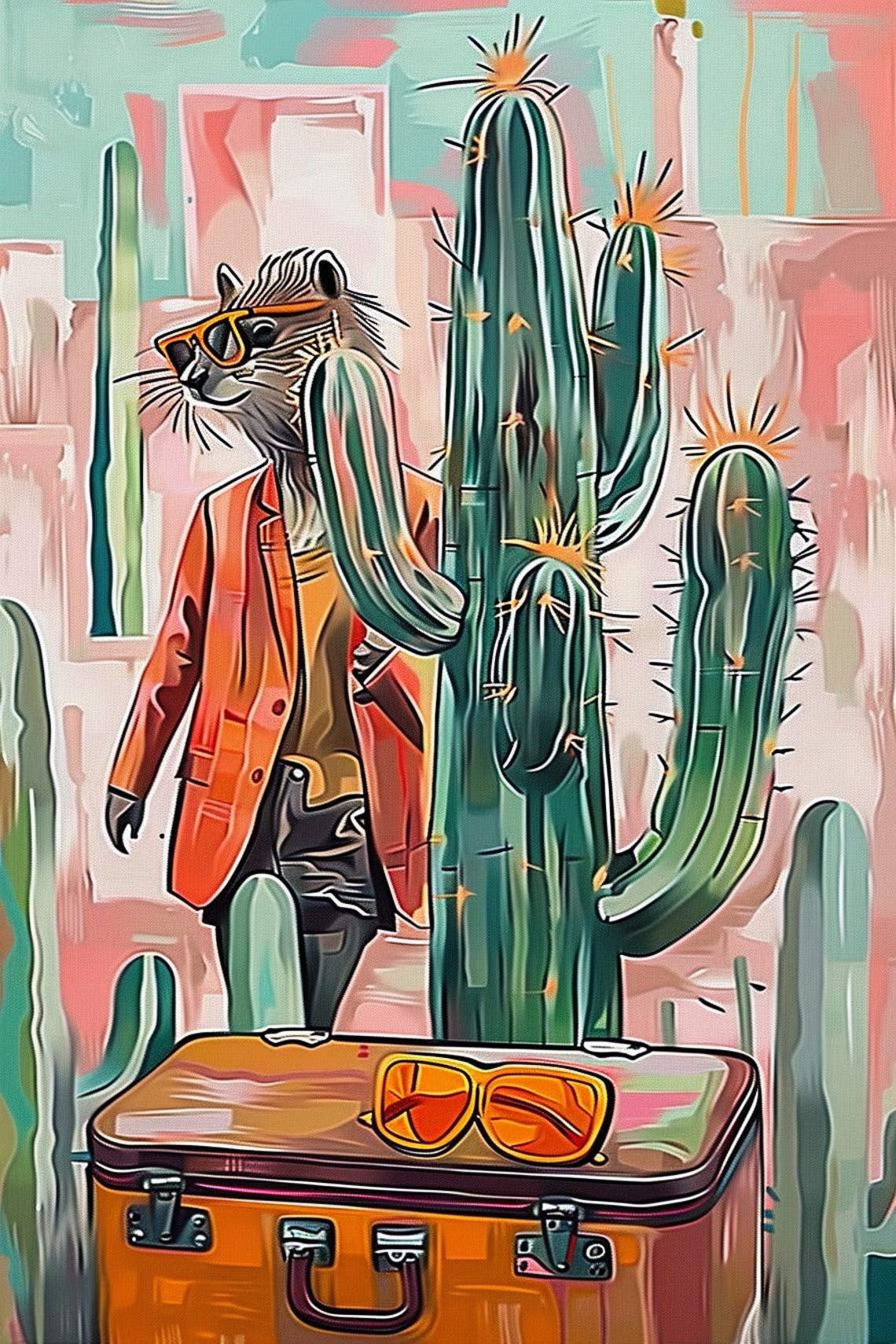 Capybara In Orange Jacket With Suitcase And Cacti Travel Poster - Image 2