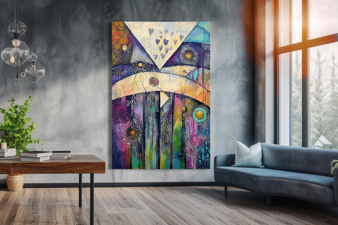 Moments Colorful Abstract Owl Faces Modern Statement Art Poster - Image 2