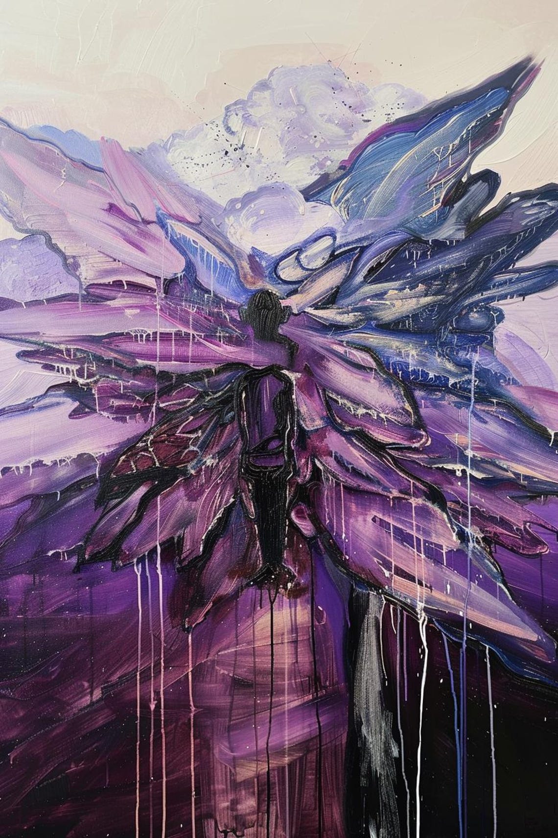 Purple Butterfly Wings Dark Angel Silhouette Abstract Art Poster - Image 3