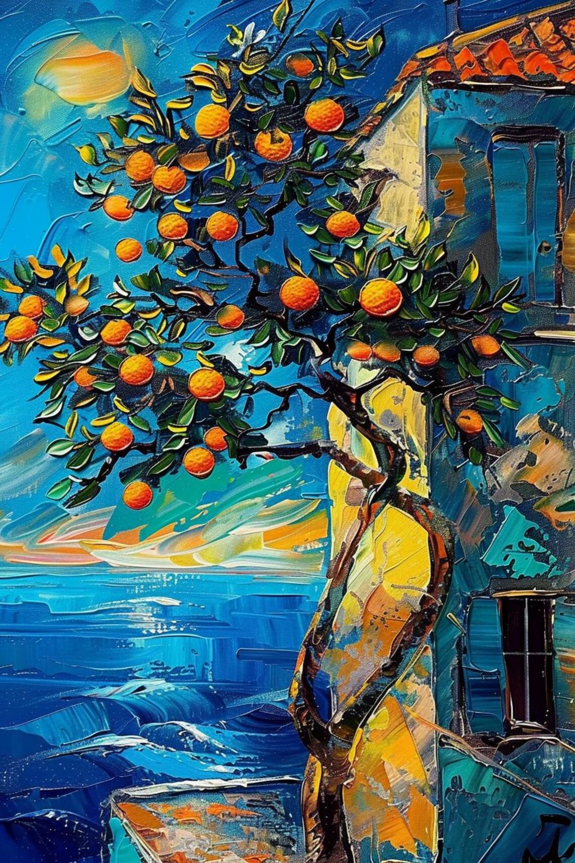Painting Sun Tree Abstract Stretched Painting Wall Art Print Contemporary Artwork For Home Decor - Image 2