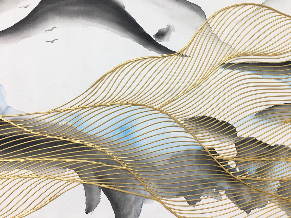 Gold Lines Abstract Mountains, Wabi Sabi Wall Art Print - Image 5