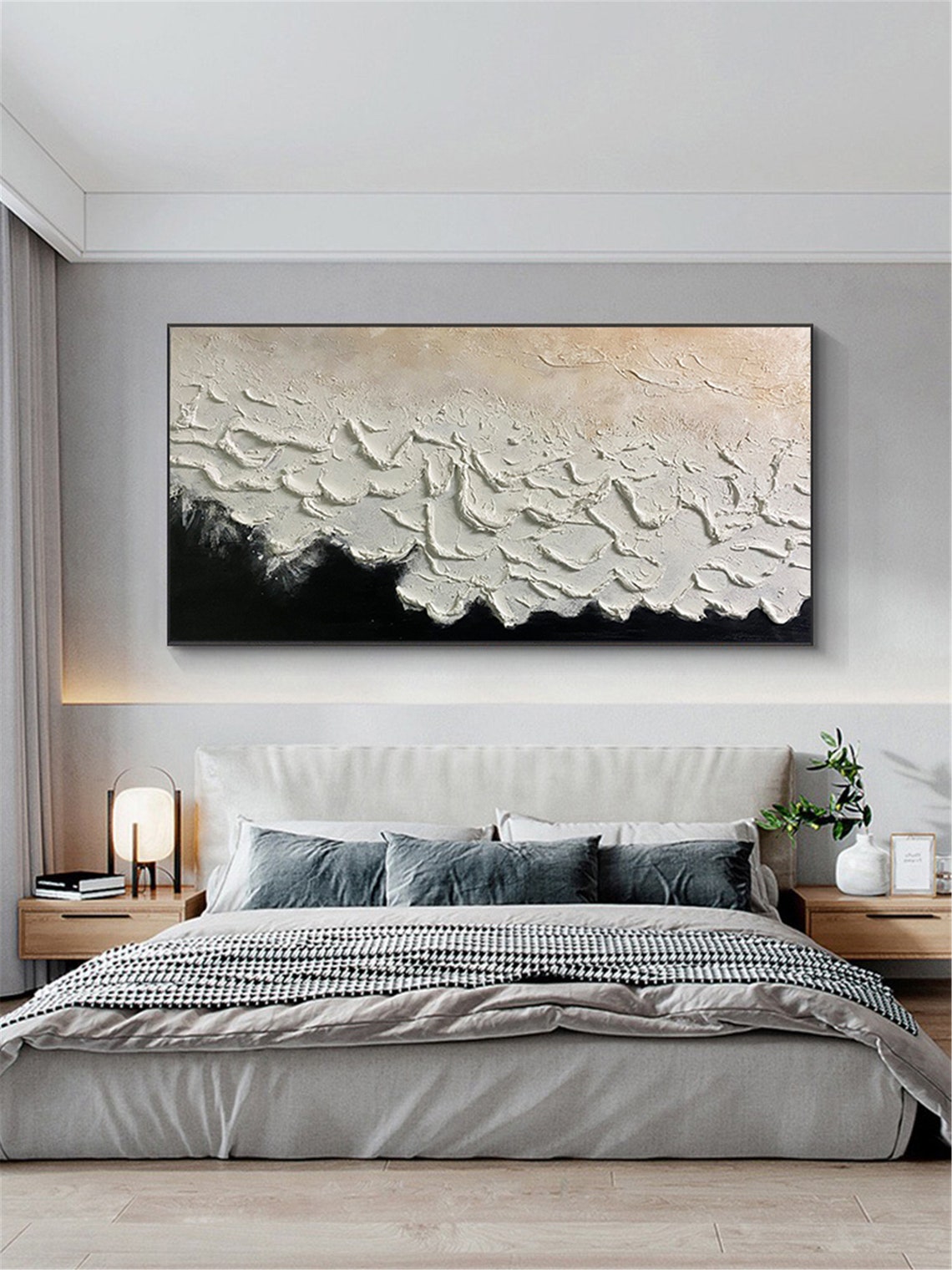 Black White Ocean Waves 3D Textured Impasto Painting Bold Poster - Image 4