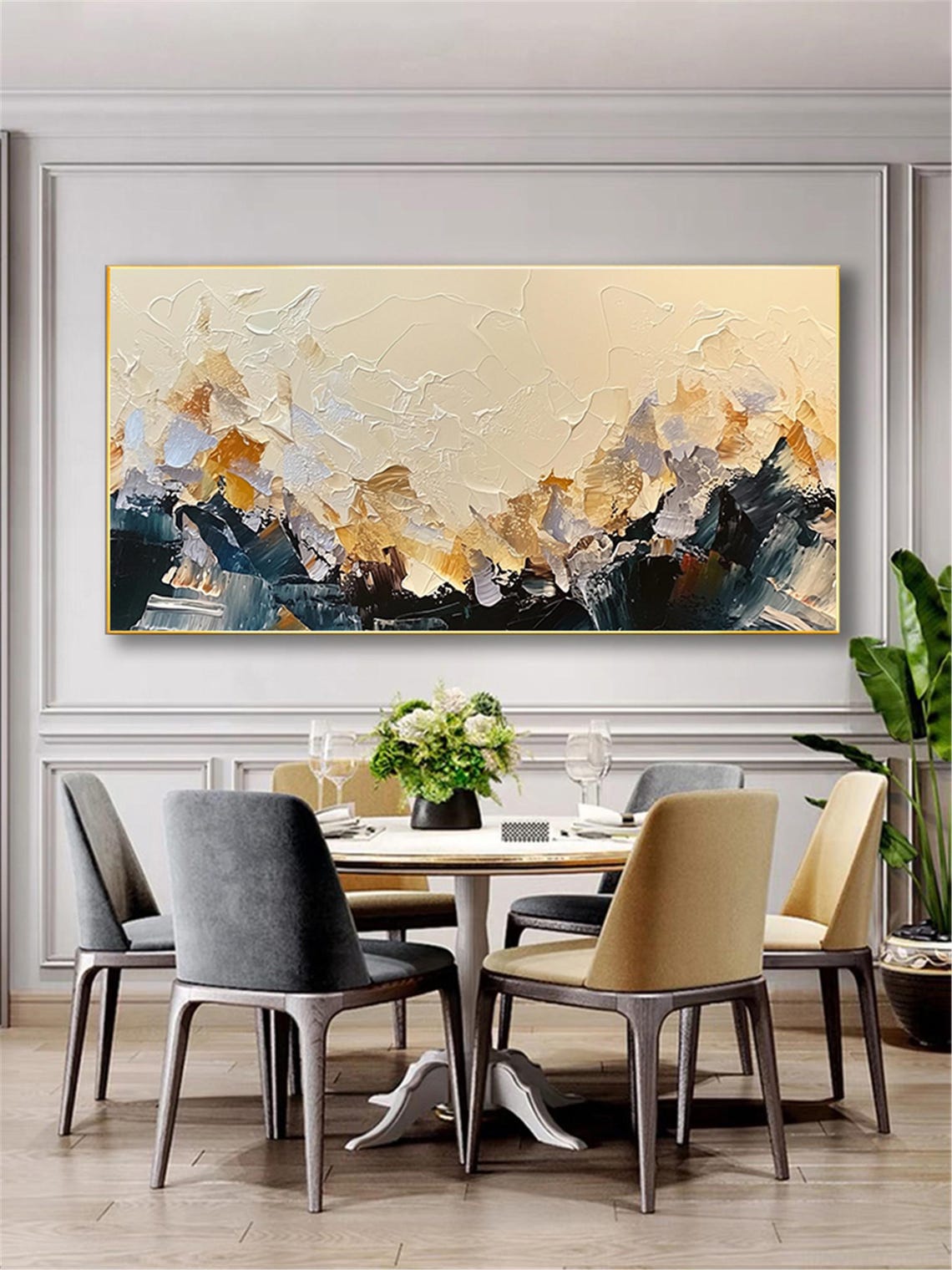 Navy Gold Mountain Abstract 3D Textured Panoramic Painting Wall Art - Image 5