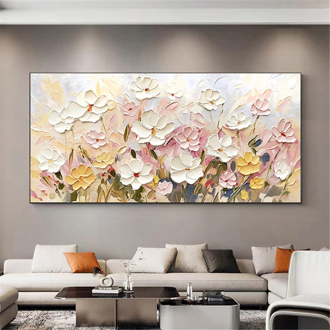 White Yellow Pink Wildflower 3D Textured Floral Painting Poster - Image 3