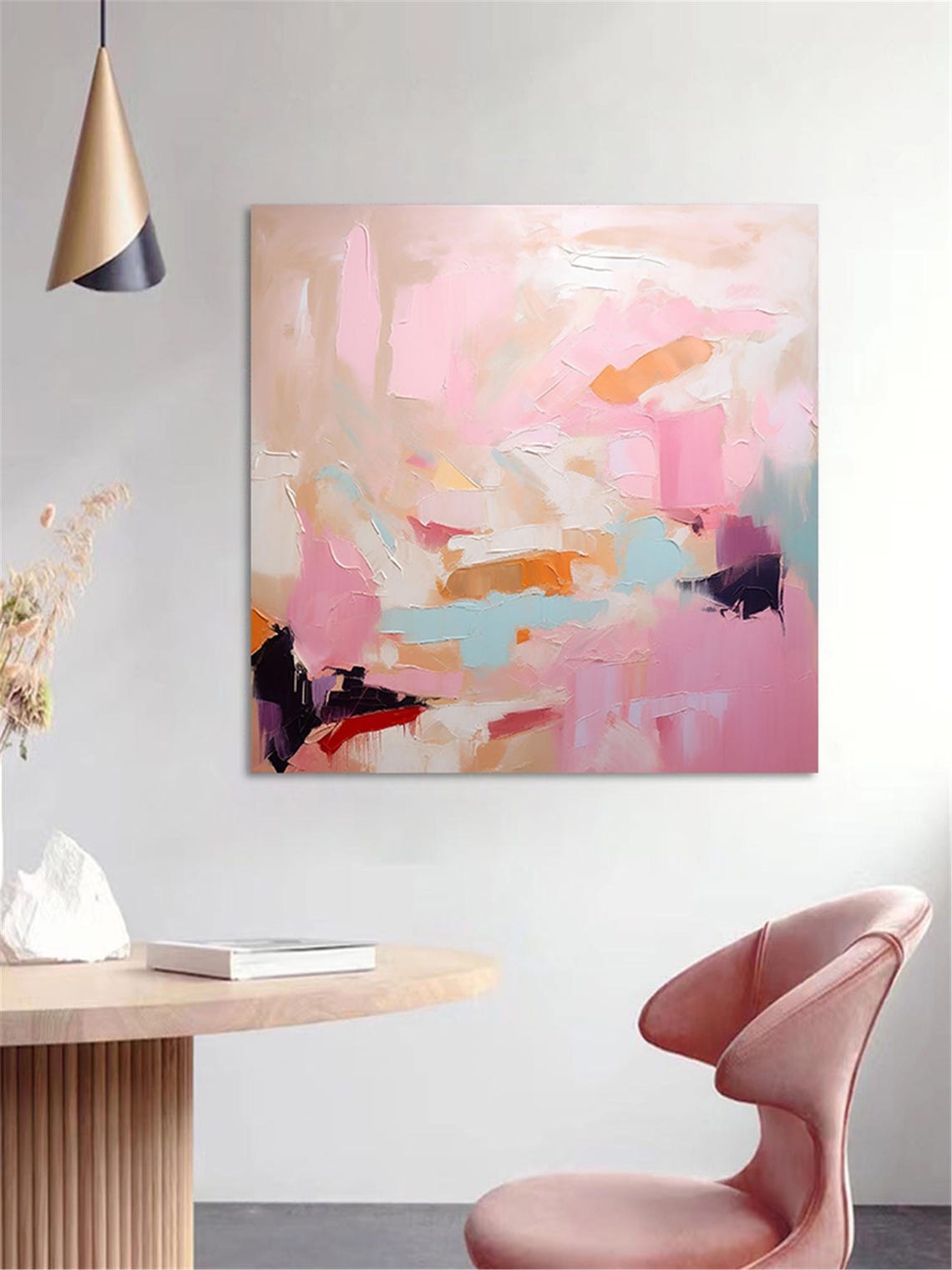 Pink Beige Cream Abstract Brushwork Gold Framed Gallery Wall Art - Image 5