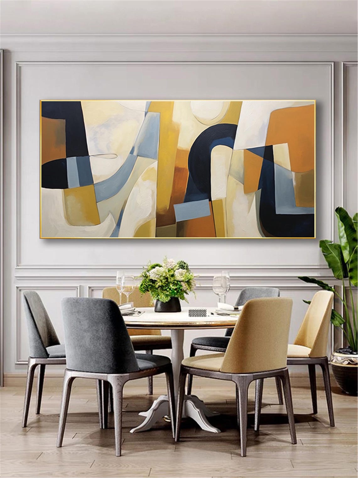 Geometric Ochre Navy Abstract Blocks Panoramic Modern Art Wall Poster - Image 5