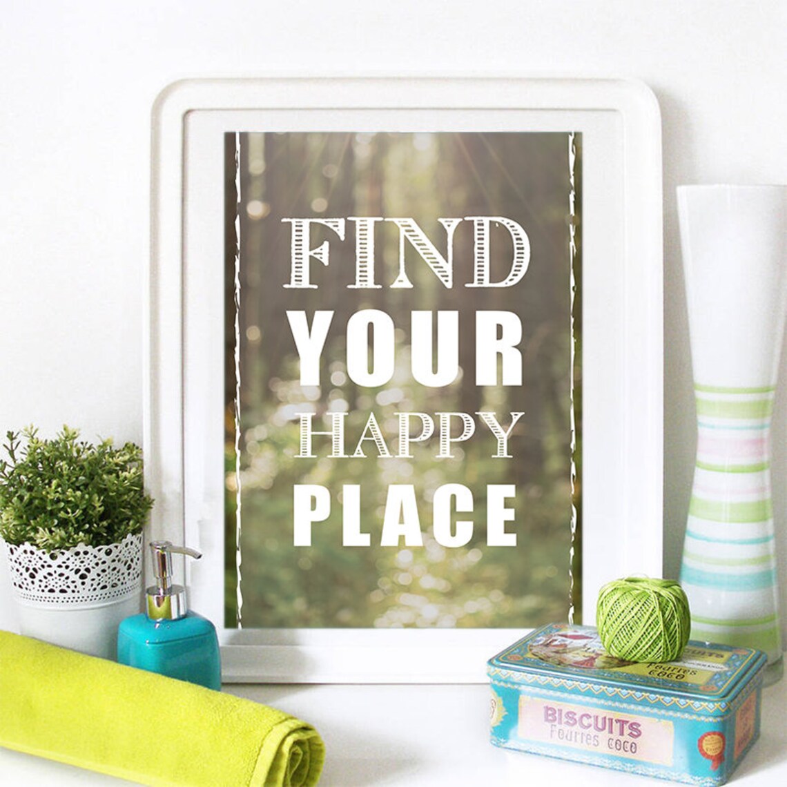 Find Your Happy Place Sunlit Forest Photo Inspirational Quote Poster - Image 2