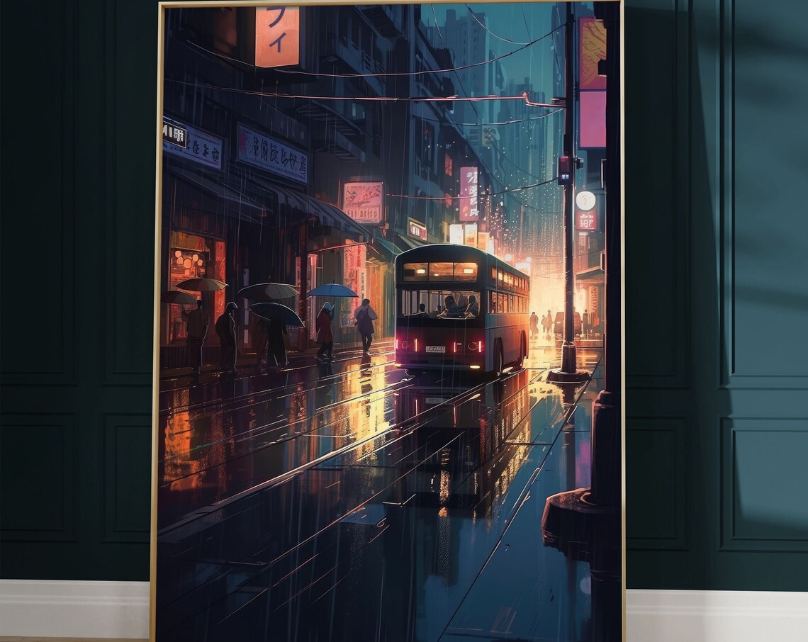Tokyo Street Scene Lofi Poster, Subtle Anime Style