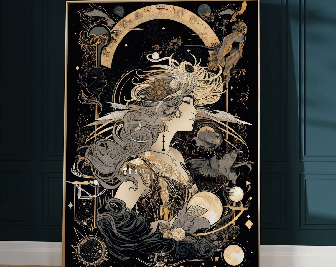 Celestial Art Nouveau Poster, Dark Academia Decor - Image 2