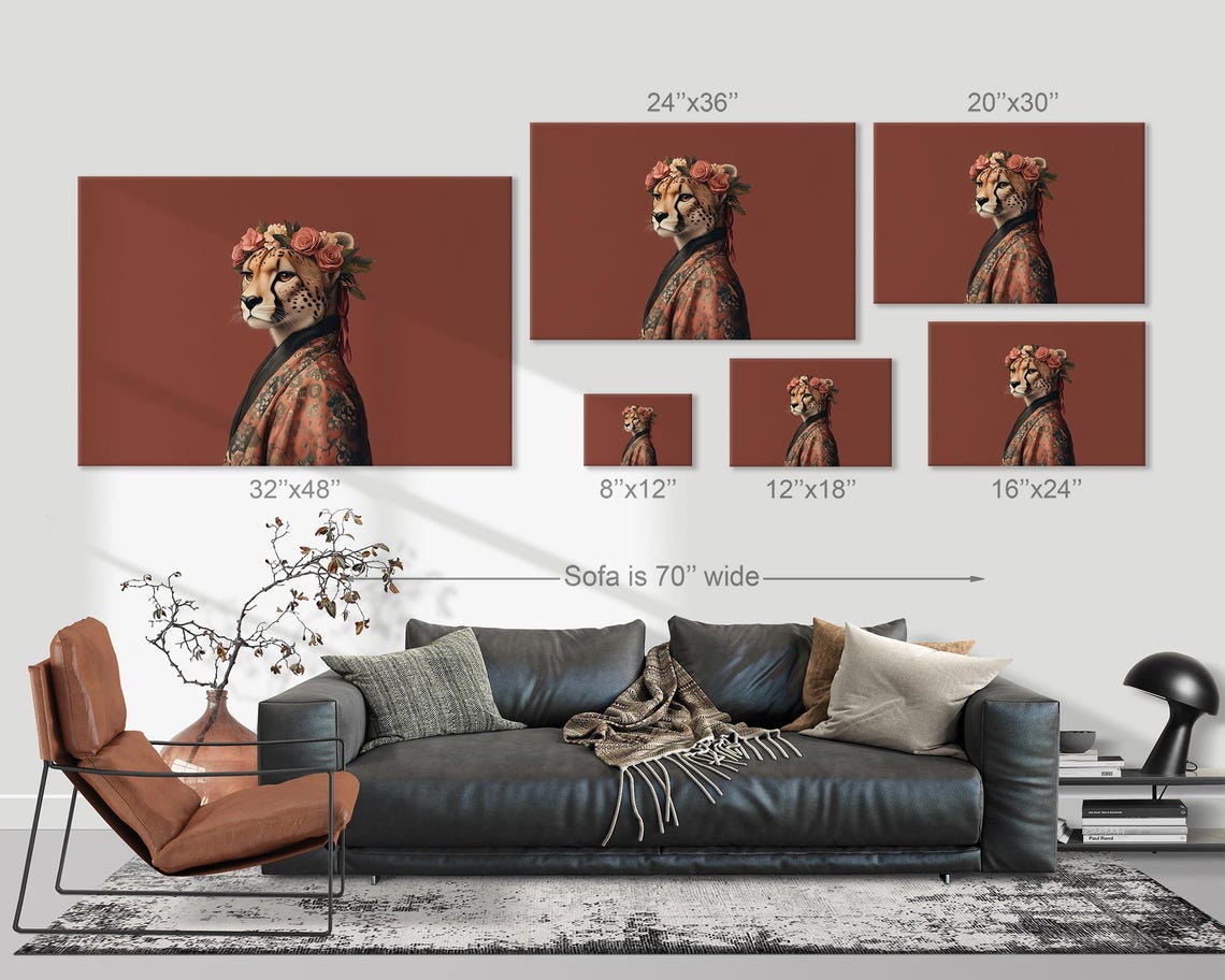 Cheetah Floral Kimono Rose Crown Maximalist Wildlife Art Poster - Image 3