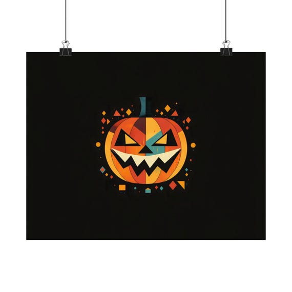 Geometric Pumpkin Poster Print Gothic Modern Painting Halloween Eccentric Wall Print Airbnb Art Wall Decor