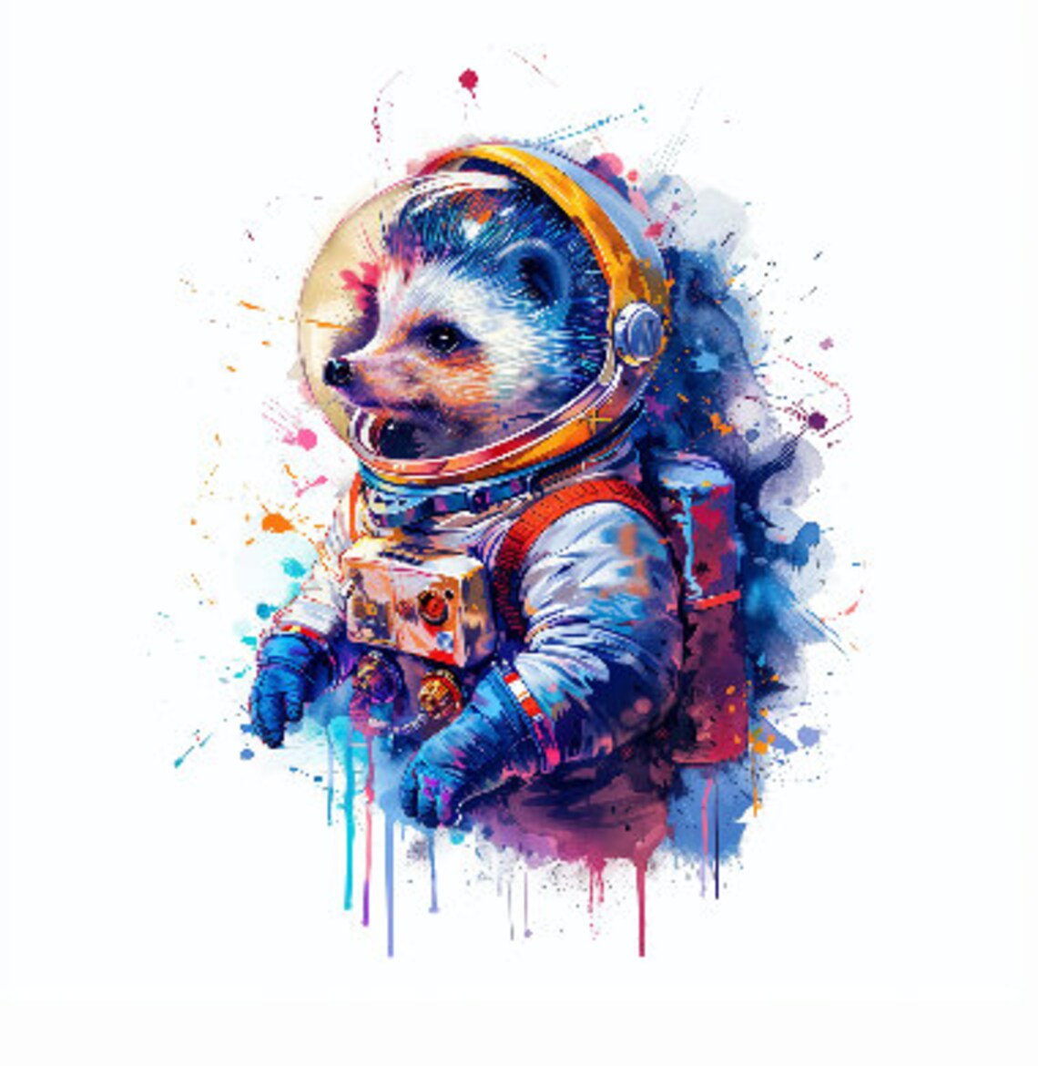 Hedgehog Astronaut Watercolor Spiky Space Suit Animal Art Poster - Image 2