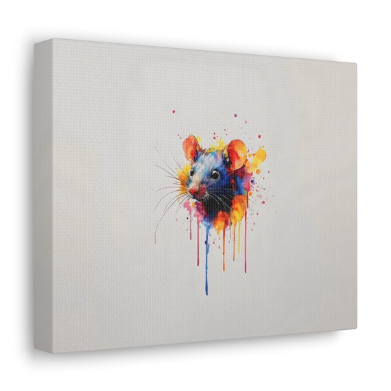 Watercolor Mouse Portrait With Colorful Paint Drip Art Print