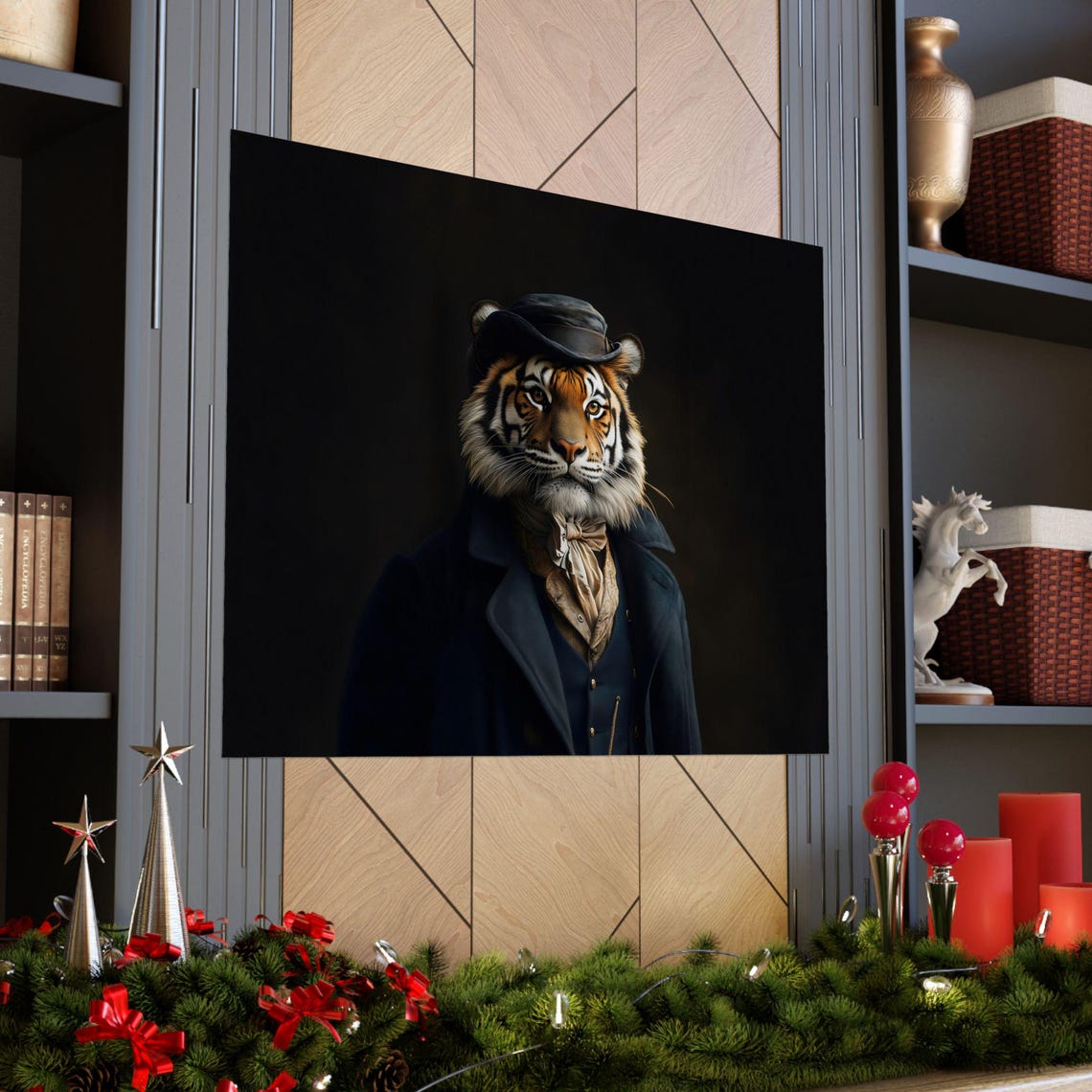 Dapper Tiger in Bowler Hat and Victorian Coat Portrait Poster - Image 2