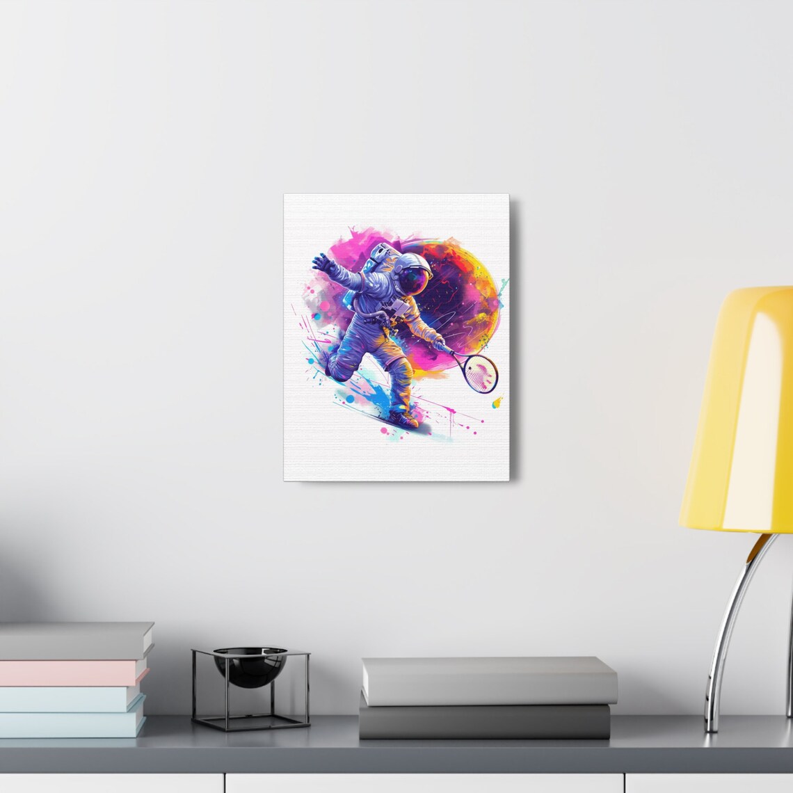 Astronaut Playing Tennis Among the Stars in Colorful Watercolor Poster - Image 3