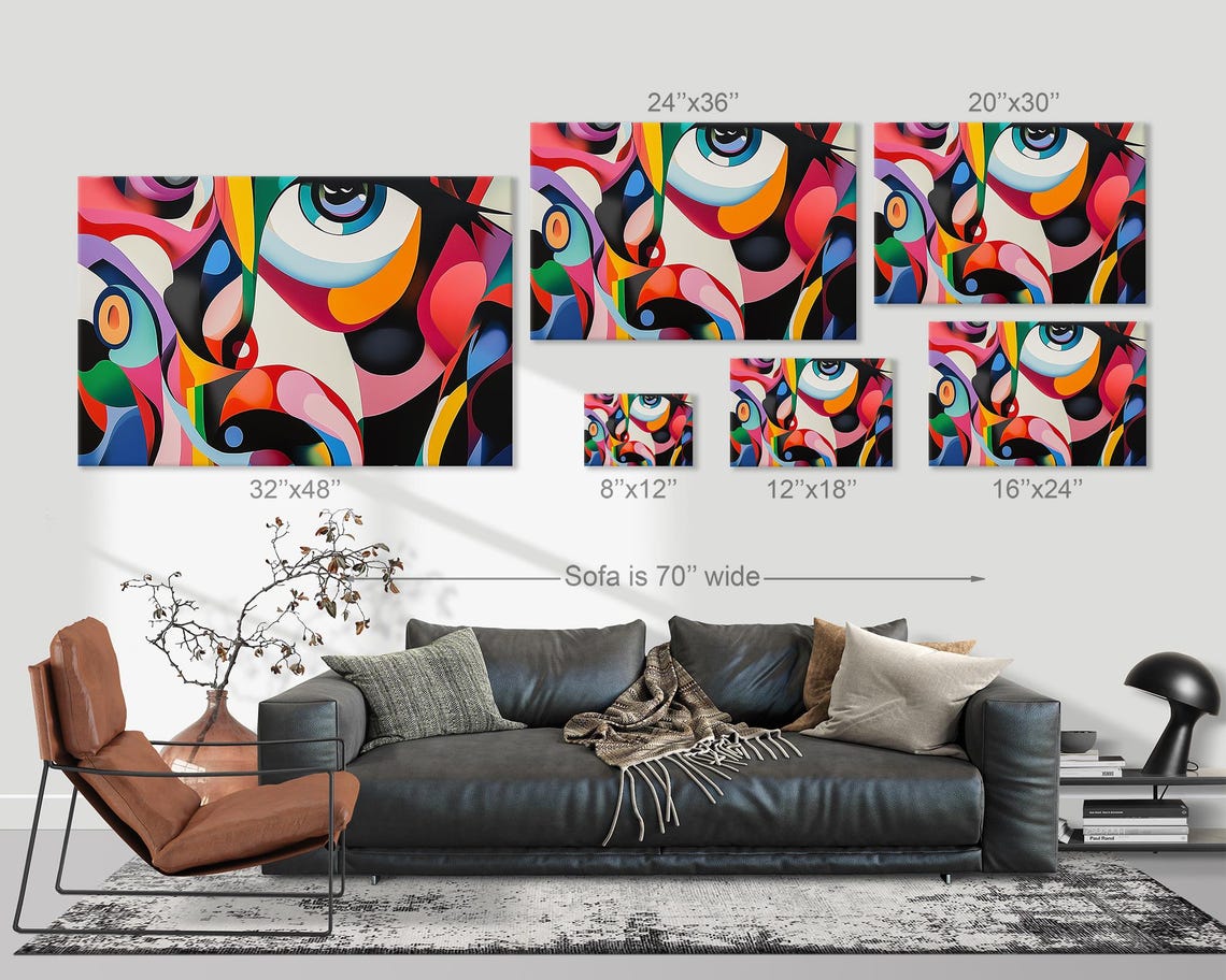 Vibrant Bold Colorful Abstract Face Modern Geometric Art Poster - Image 3
