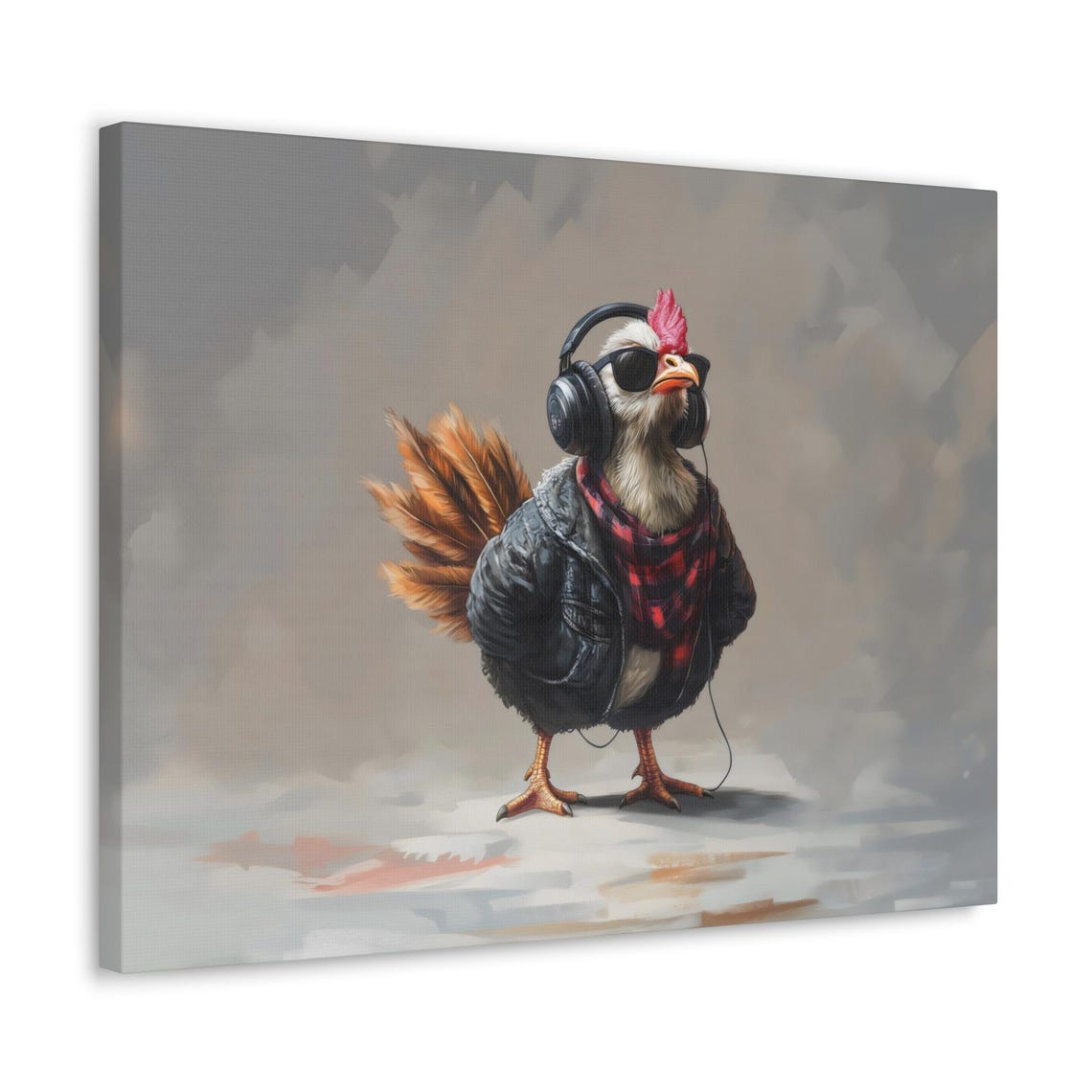 Cool Rocker Chicken in Headphones Leather Jacket Rock Music Poster - Image 3