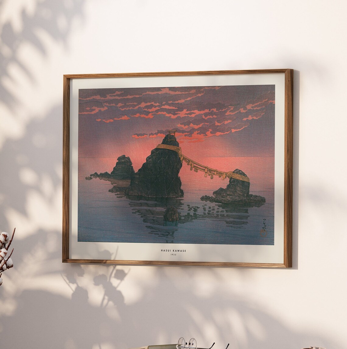 Rocks In The Ocean, Hasui Kawase Vintage Travel Poster