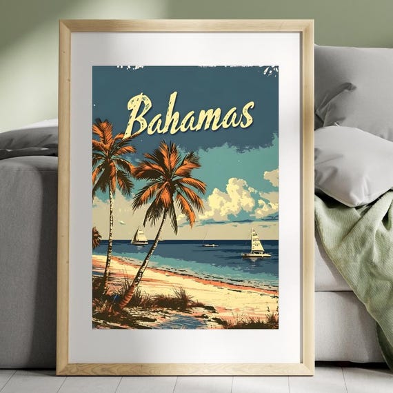 Bahamas Vintage Travel Poster Wall Art Retro Instant