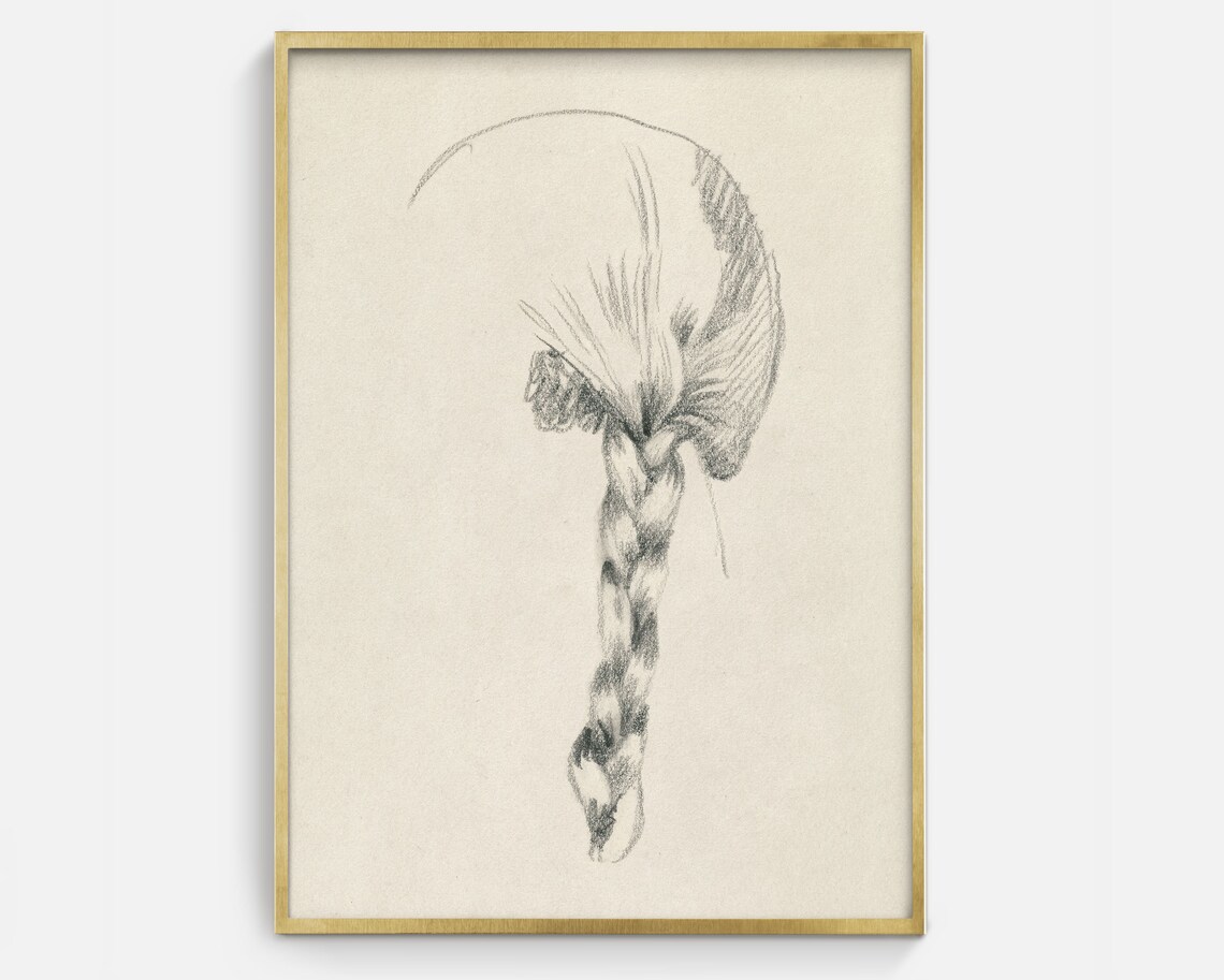 Minimalist Braided Hair Line Drawing Art Print