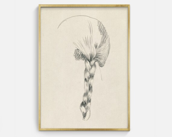 Minimalist Braided Hair Line Drawing Art Print