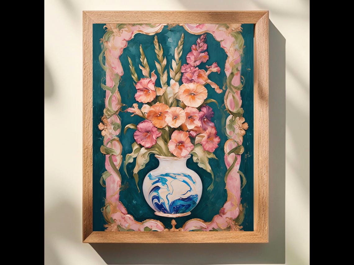 Gladiolus Birth Flower Impasto Vase Still Life Rococo Art Poster
