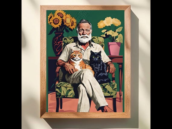 Hemingway Cats Colorful Literary Wall Art Print