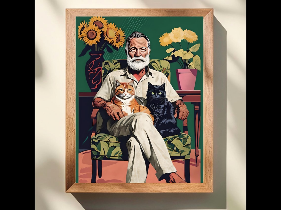 Hemingway Cats Colorful Literary Wall Art Print